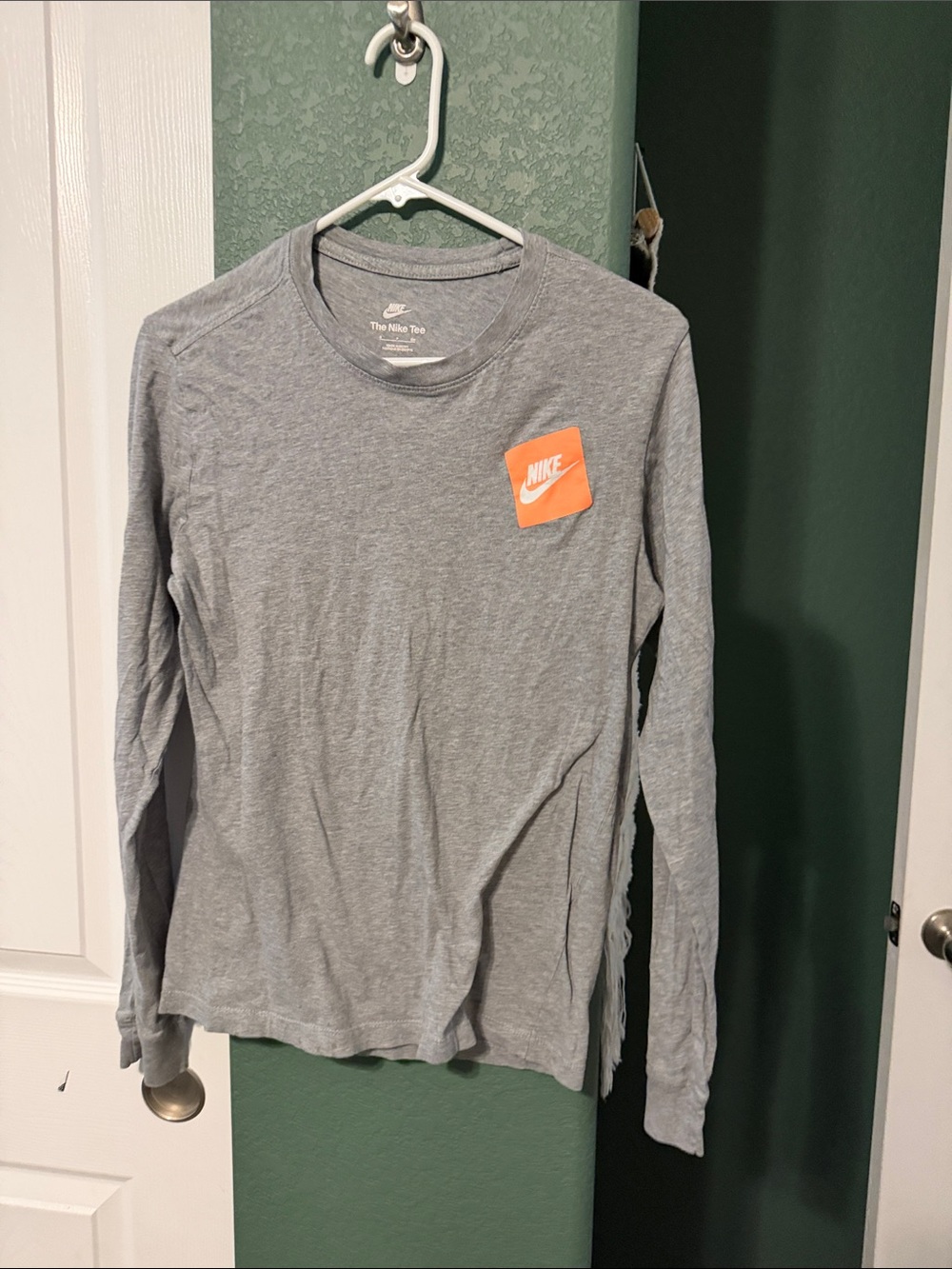 Nike Gray Long-Sleeve Shirt with Orange Logo Patch